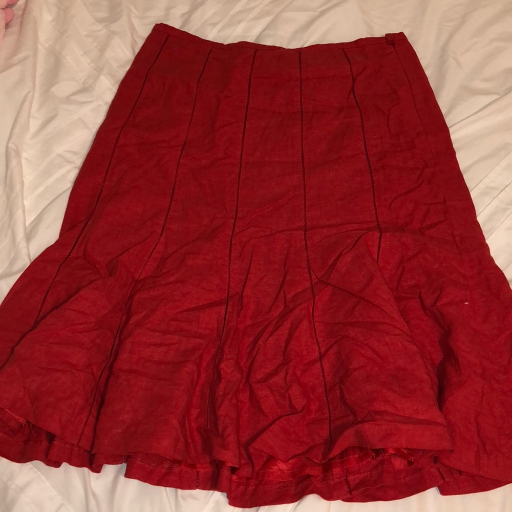 Red Ruffled A-Line Midi Skirt